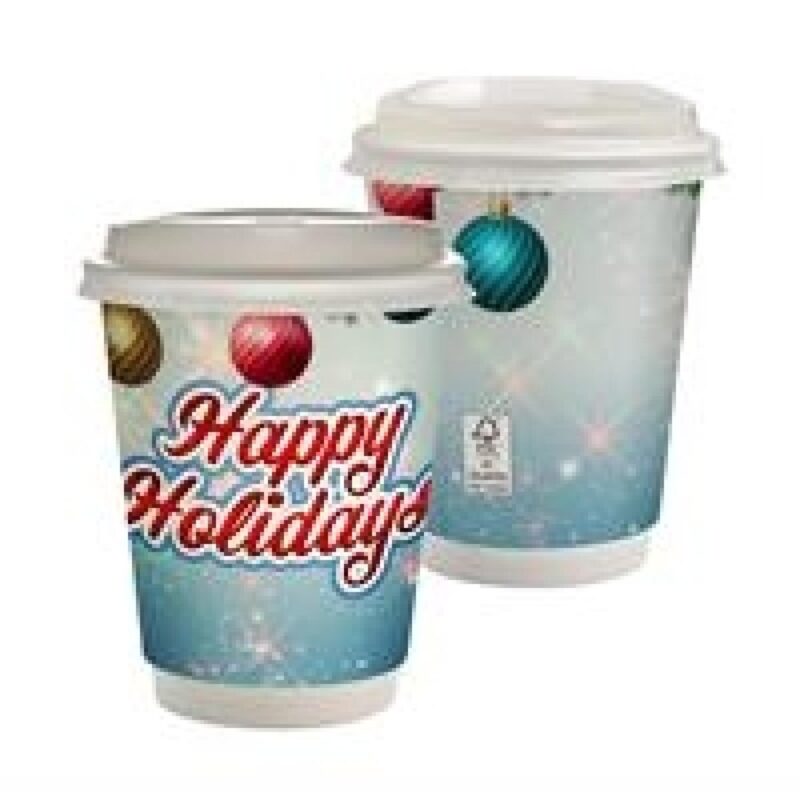 Custom 12 oz. Holiday Full Color Paper Cup with Lid