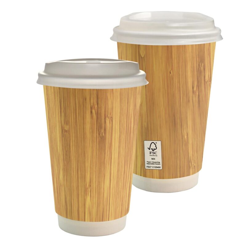 Custom 16 oz. Full Color Bamboo Pattern Paper Cup With Lid - 1