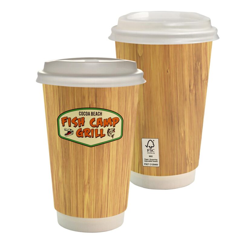 Custom 16 oz. Full Color Bamboo Pattern Paper Cup With Lid
