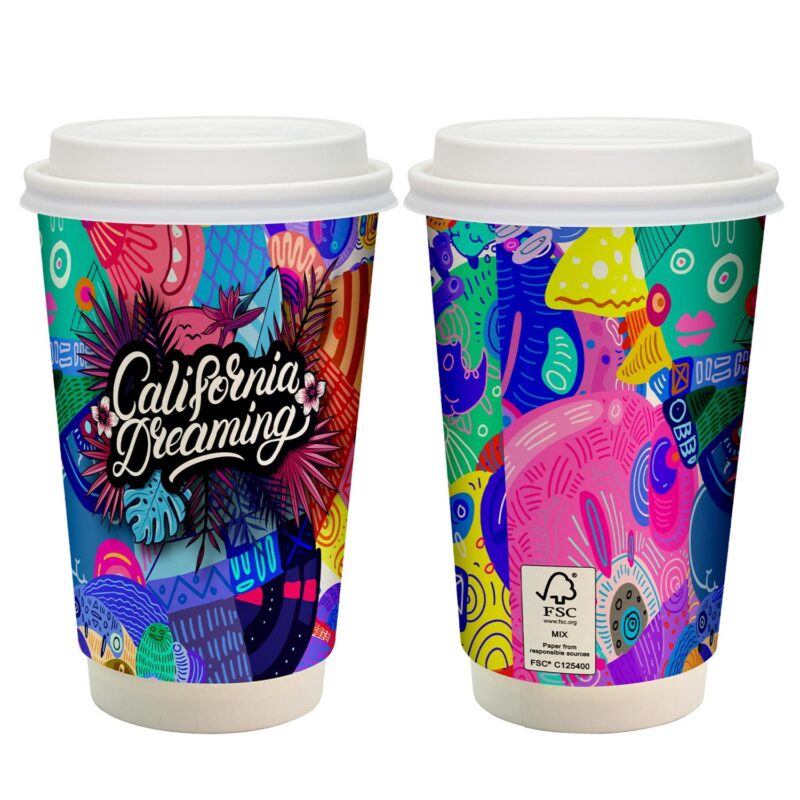 Custom 16 oz. Full Color Paper Cup with Lid - 2