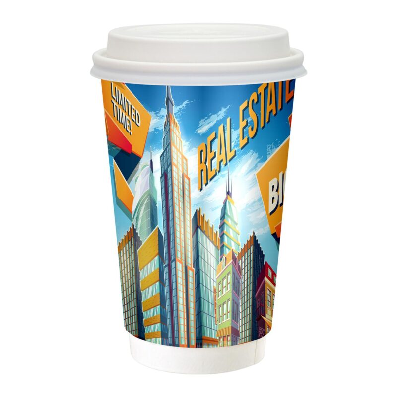 Custom 16 oz. Full Color Paper Cup with Lid - 6