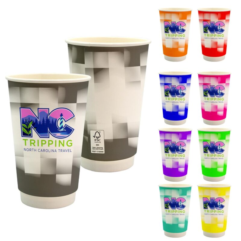 Custom 16 oz. Full Color Shaded Checkers Paper Cup