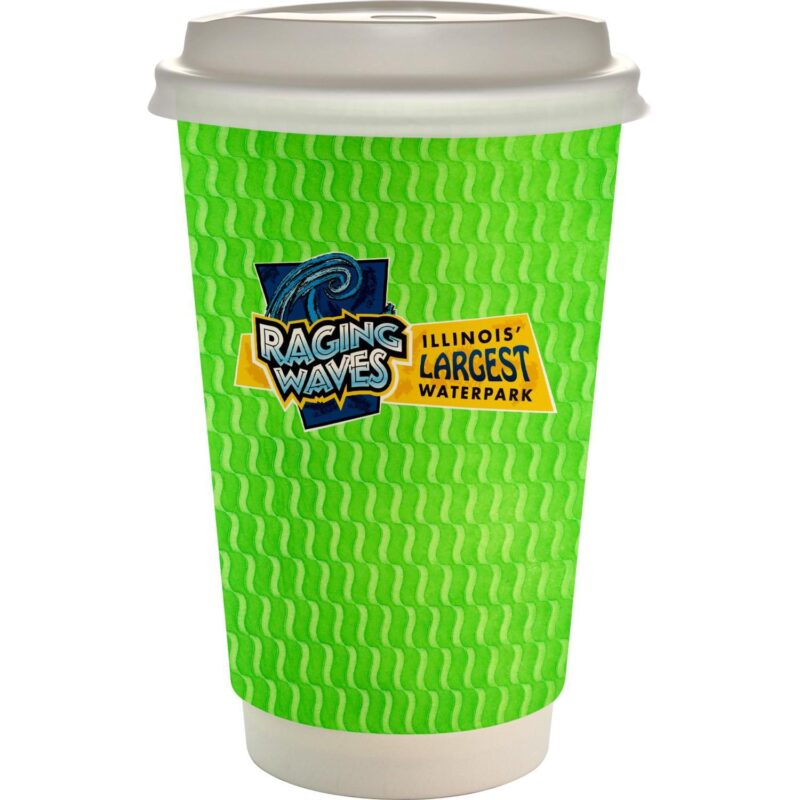 Custom 16 oz. Full Color Wave Paper Cup With Lid - 6