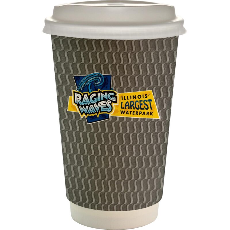 Custom 16 oz. Full Color Wave Paper Cup With Lid - 8