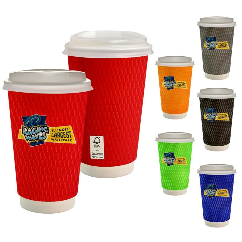 Custom 16 oz. Full Color Wave Paper Cup With Lid