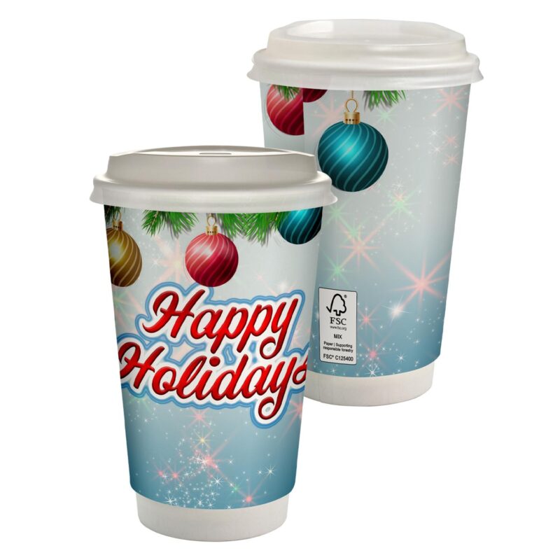 Custom 16 oz. Holiday Full Color Paper Cup with Lid
