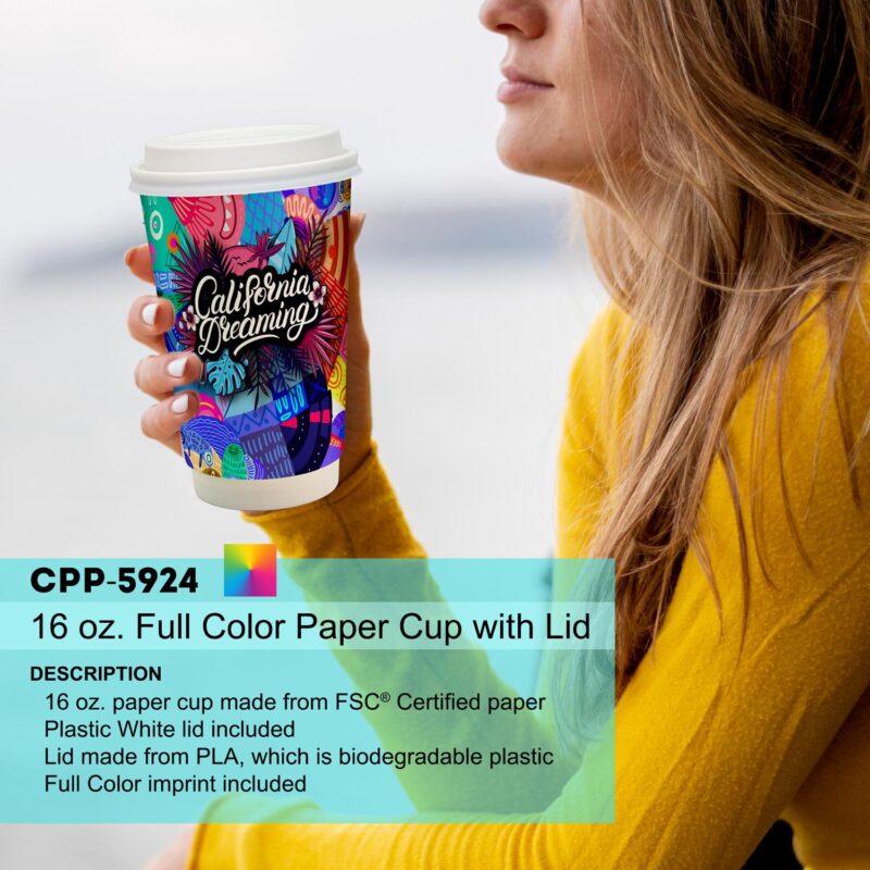 Custom 16 oz. Full Color Paper Cup with Lid - 8